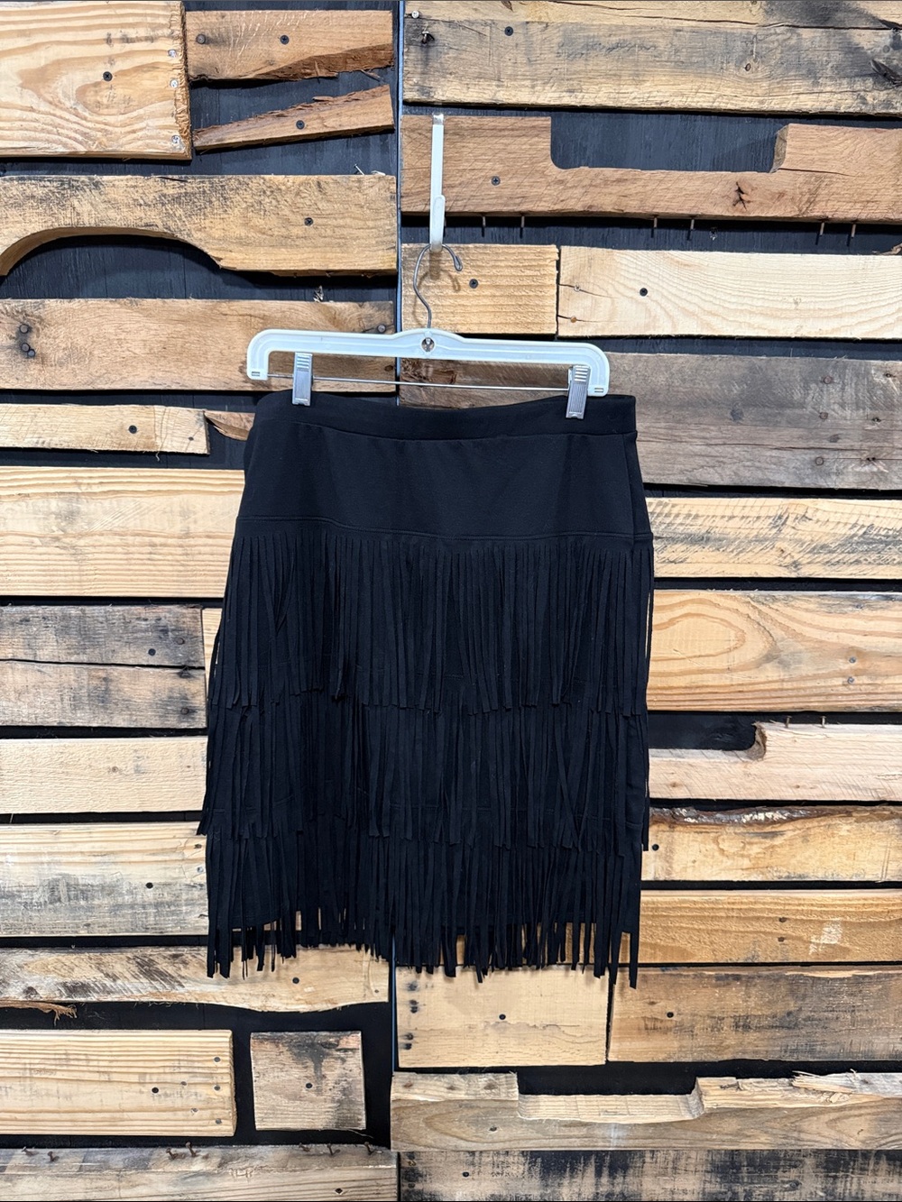 Chico’s Black Boho Fringed Tassel Midi Skirt Size 0 Medium Festival